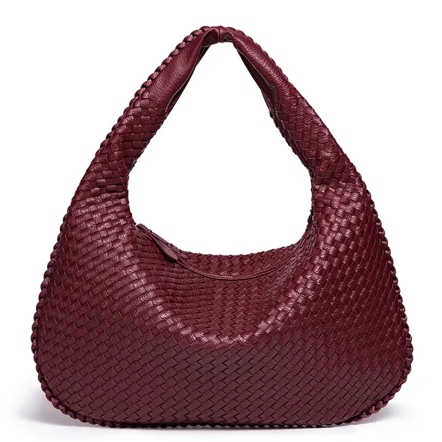Solid Color Medium Vacation Women Underarm Bag with Braid Detail, Zipper Closure, and PU Leather Material