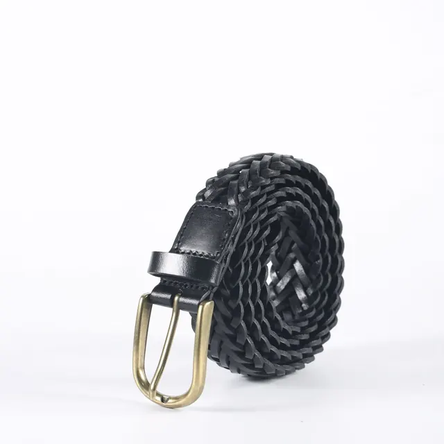 Retro Women’s Braided Genuine Leather Belt with Alloy Pin Buckle Featuring Braid Surface Finish