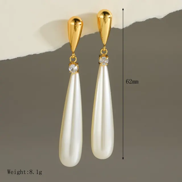 Water Droplets Stud Earrings for Women, Electroplated 304 Stainless Steel with 18K Gold PVD Coating and Pearl Inlay