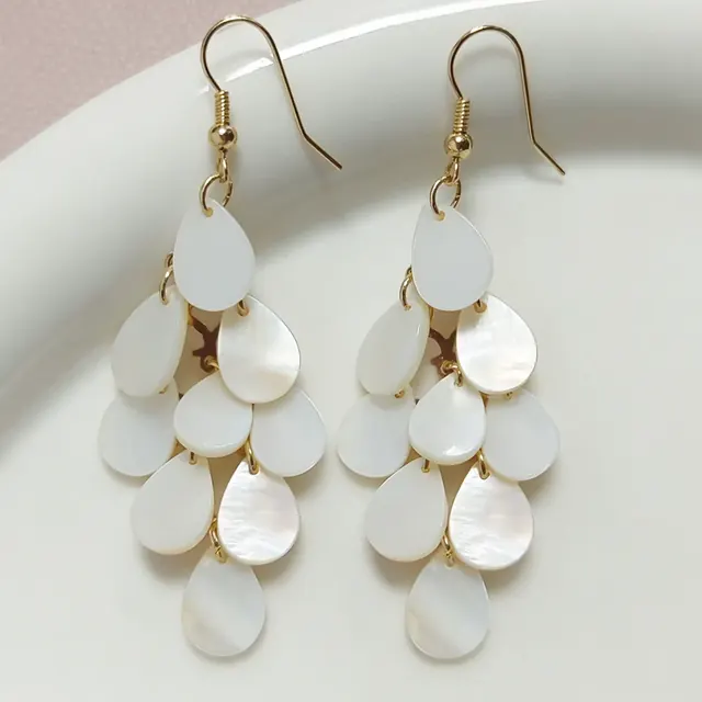 Handmade Shell Clip Earrings for Women with Screw Back in White