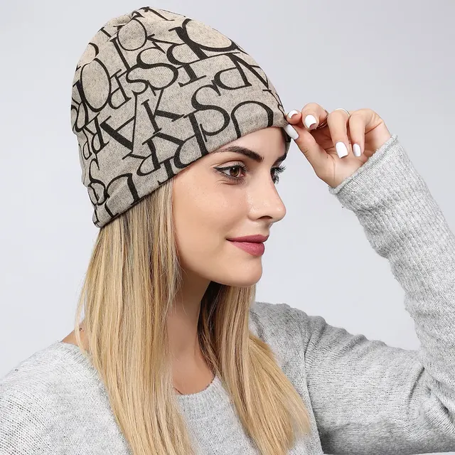 Warm Casual Adults Brimless Beanie Hat Made of Polyester Featuring Printing Design