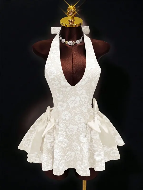 Solid Color Sexy Sleeveless Halter Neck Swing Dress for Banquet, Made with Comfortable Polyester Fabric