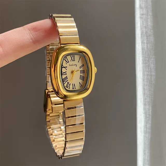 Women's Quartz Oval Dial Watch with Ordinary Glass Mirror and Metal Case Featuring Pointer Display and Strap