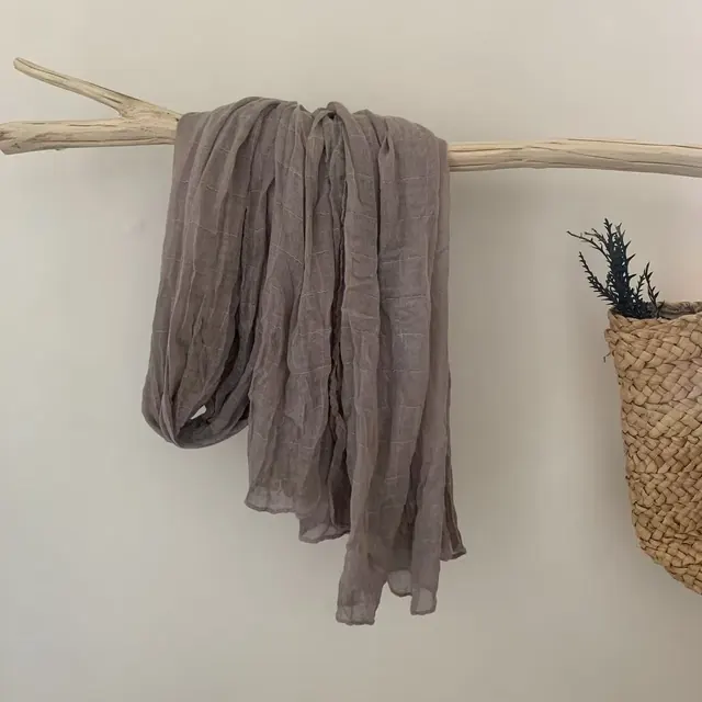 Women’s Linen Lattice Scarf in Beige, Lightweight and Breathable for Summer