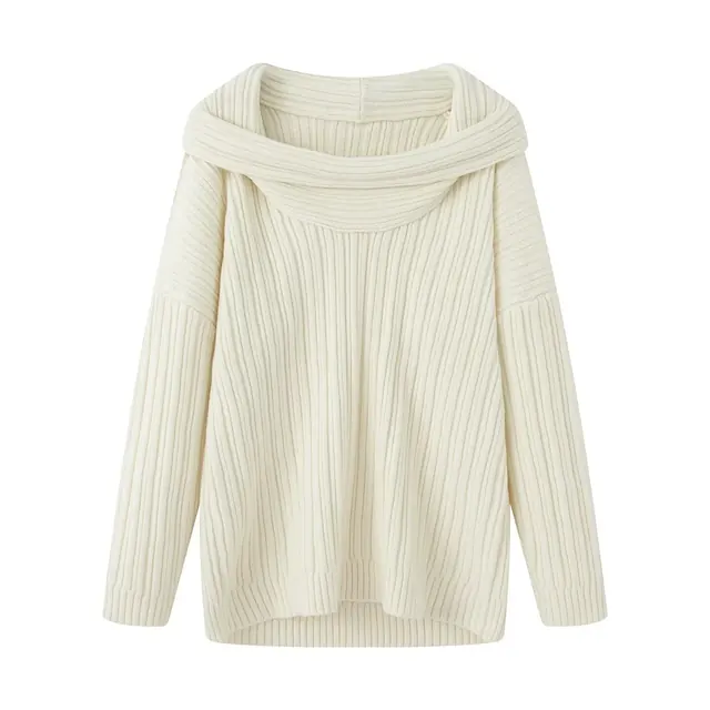 Women's Solid Color Loose Fit Boat Neck Long Sleeve Polyester Sweater