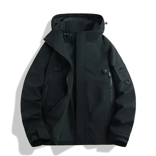 Youthful Printed Men's Loose Long Jacket with Zipper Standing Collar