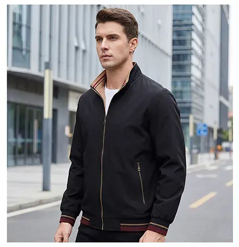 Men's Simple Style Jacket with Zipper Placket, Outerwear Jacket in Polyester Fabric Featuring Printing Pattern