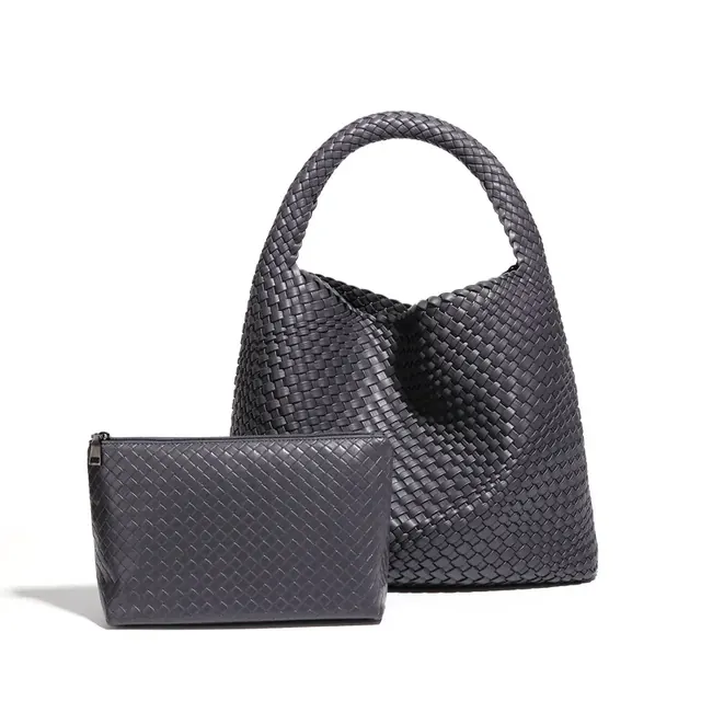 Solid Color Medium PU Leather Bucket Bag Set for Women with Magnetic Clasp Closure, Streetwear Style