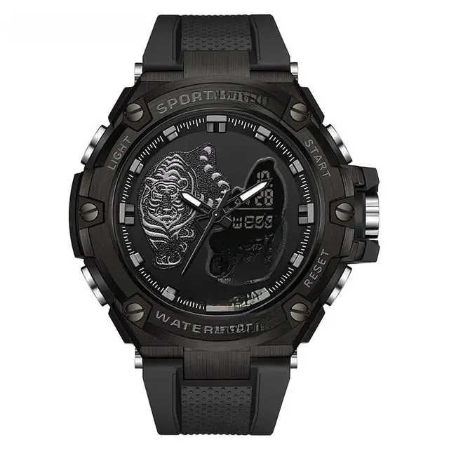 Men's Electronic Watch with Round Dial, Plastic Mirror, and Pointer+Number Display Featuring TPU Strap