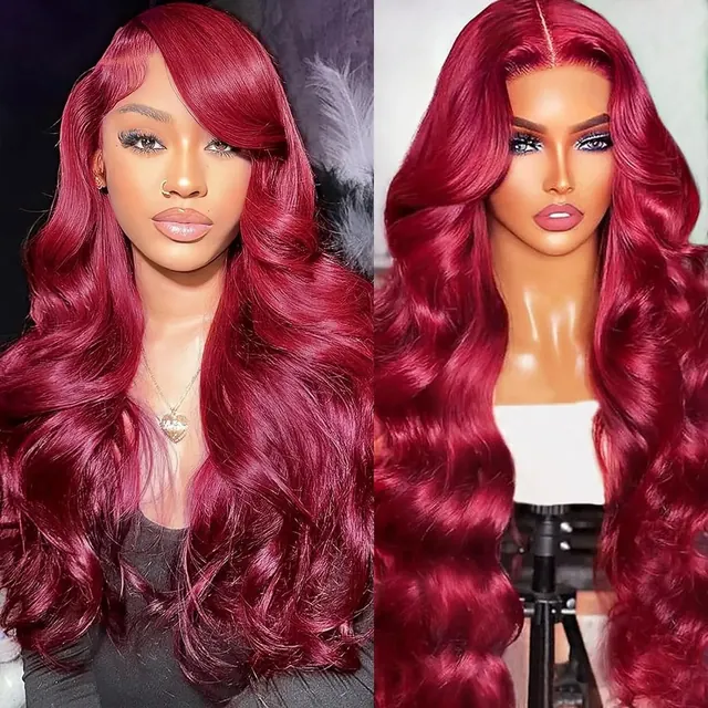 Wine Red Long Curly Full Head Wig for Women Heat Resistant Synthetic Hair with Middle Part Bangs