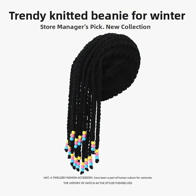 Women’s Hip-Hop Brimless Wool Cap Featuring Warm Braid Design Made from Wool Yarn