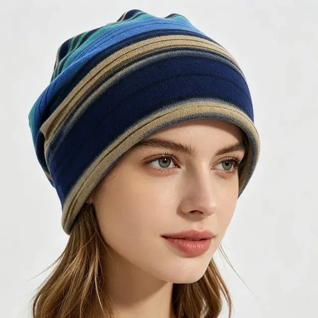Unisex Stripe Brimless Beanie Hat for Commute with Warm Polyester Material