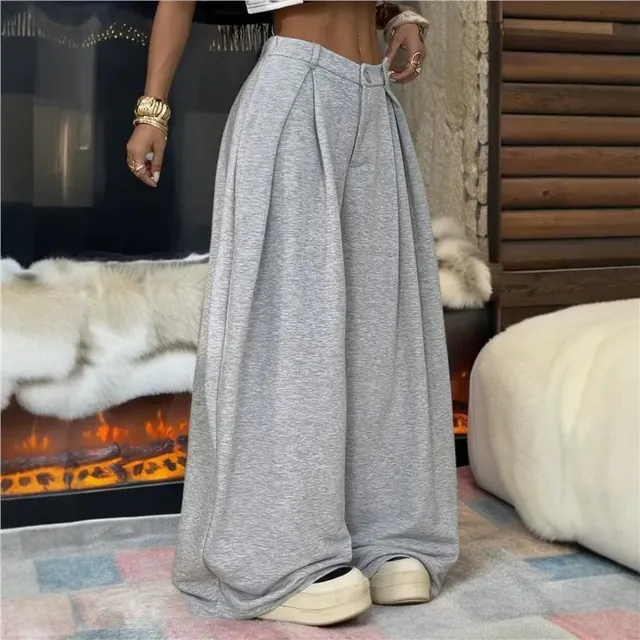 Solid Color Casual Full Length Pants for Casual Wear, Made of Polyester with Patchwork Detailing