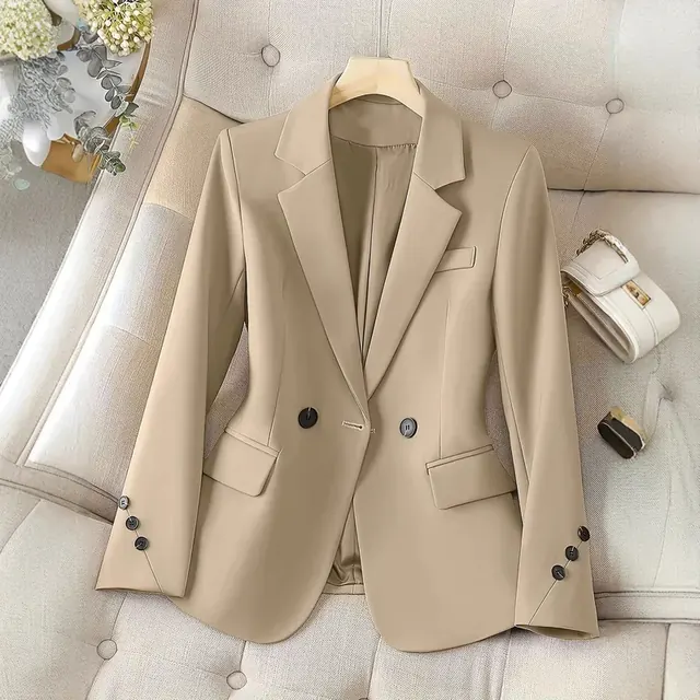 Solid Color Casual Polyester Blazer with Double Breasted Craft and Nine Points Sleeve