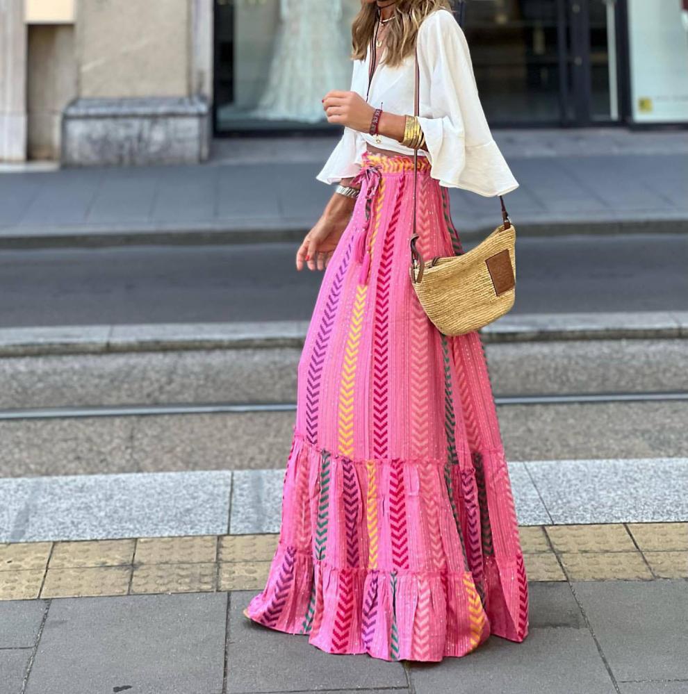 Multicolor Casual Midi Dress Skirt For Women In Summer