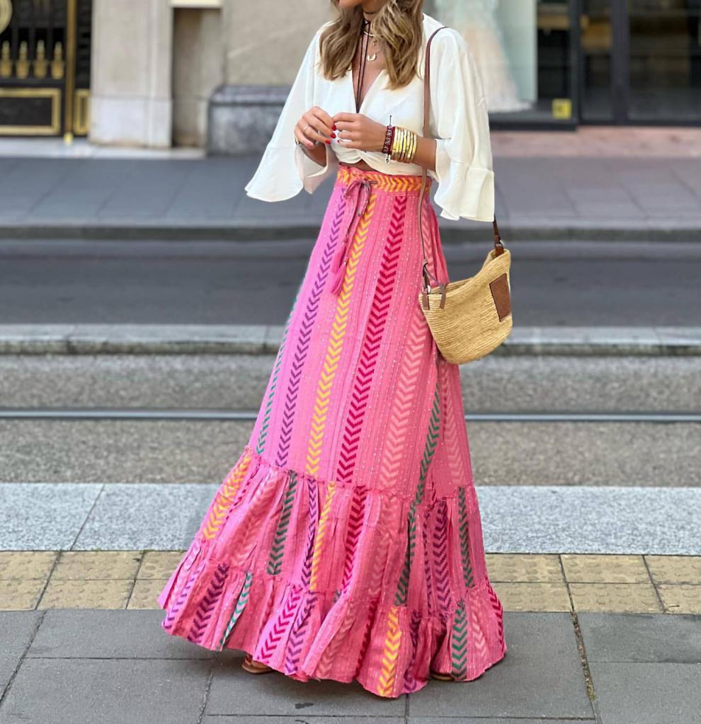 Multicolor Casual Midi Dress Skirt For Women In Summer