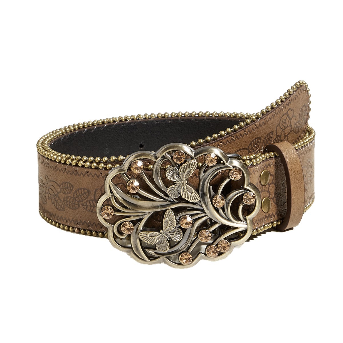 PU Leather Belt Featuring Elegant Butterfly Pattern