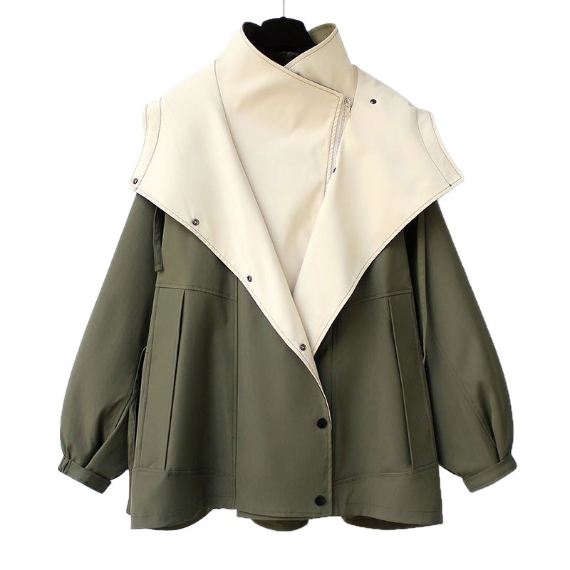 Casual Women's Contrast Collar Coat With Zipper Placket