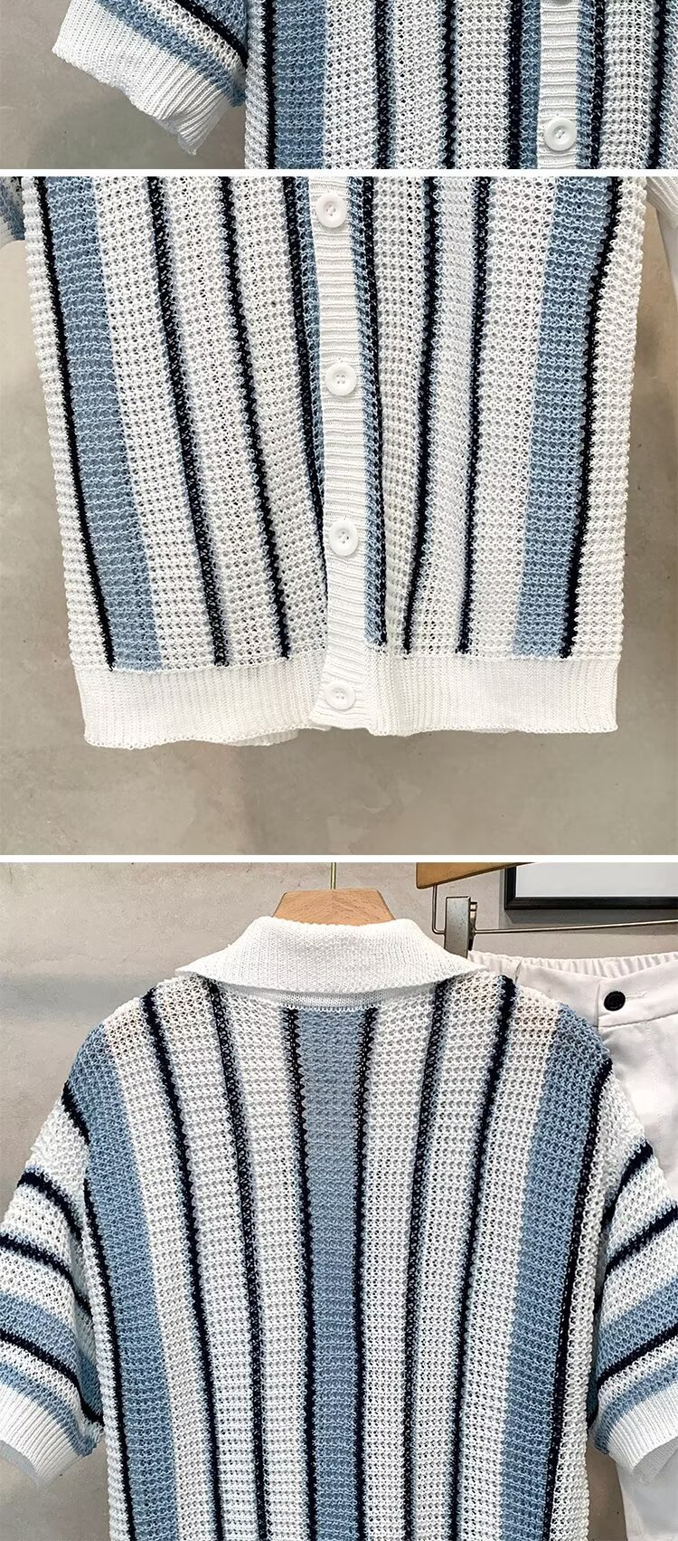 Stripe Short Sleeve Polyester Polo Shirt For Men