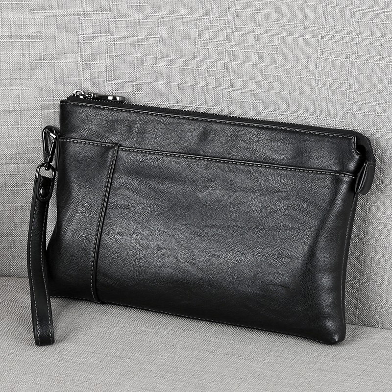 Men's Solid Color PU Leather Clutch Bag