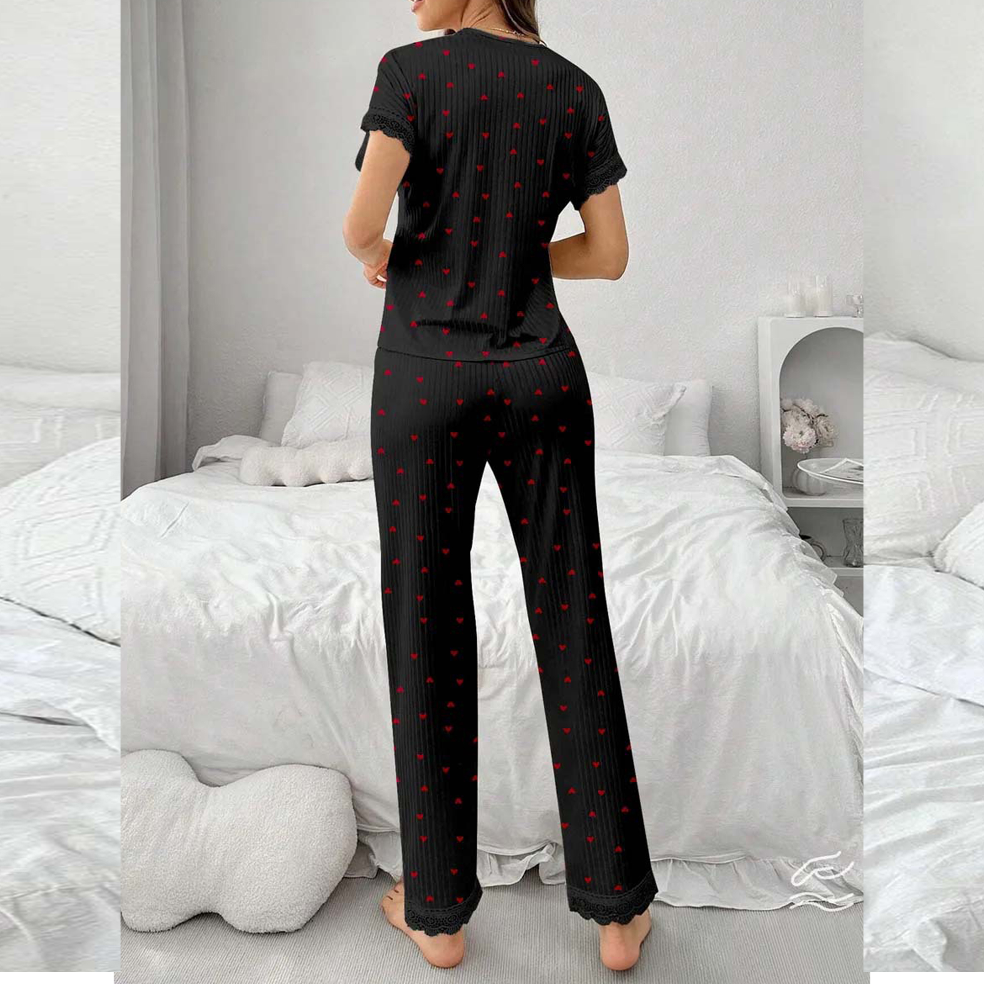 Heart Shape Women’s Simple Style Polyester Pajamas Set