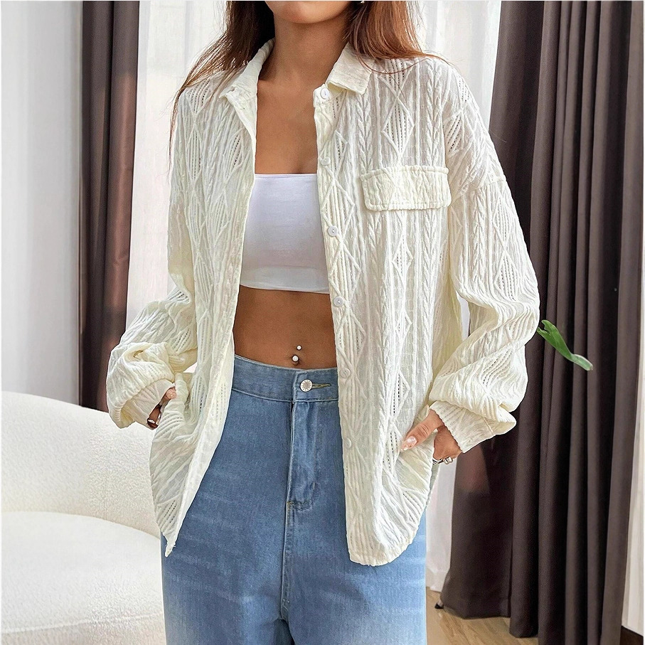 Women's Shirt With Lapel Collar And Single Breasted Design