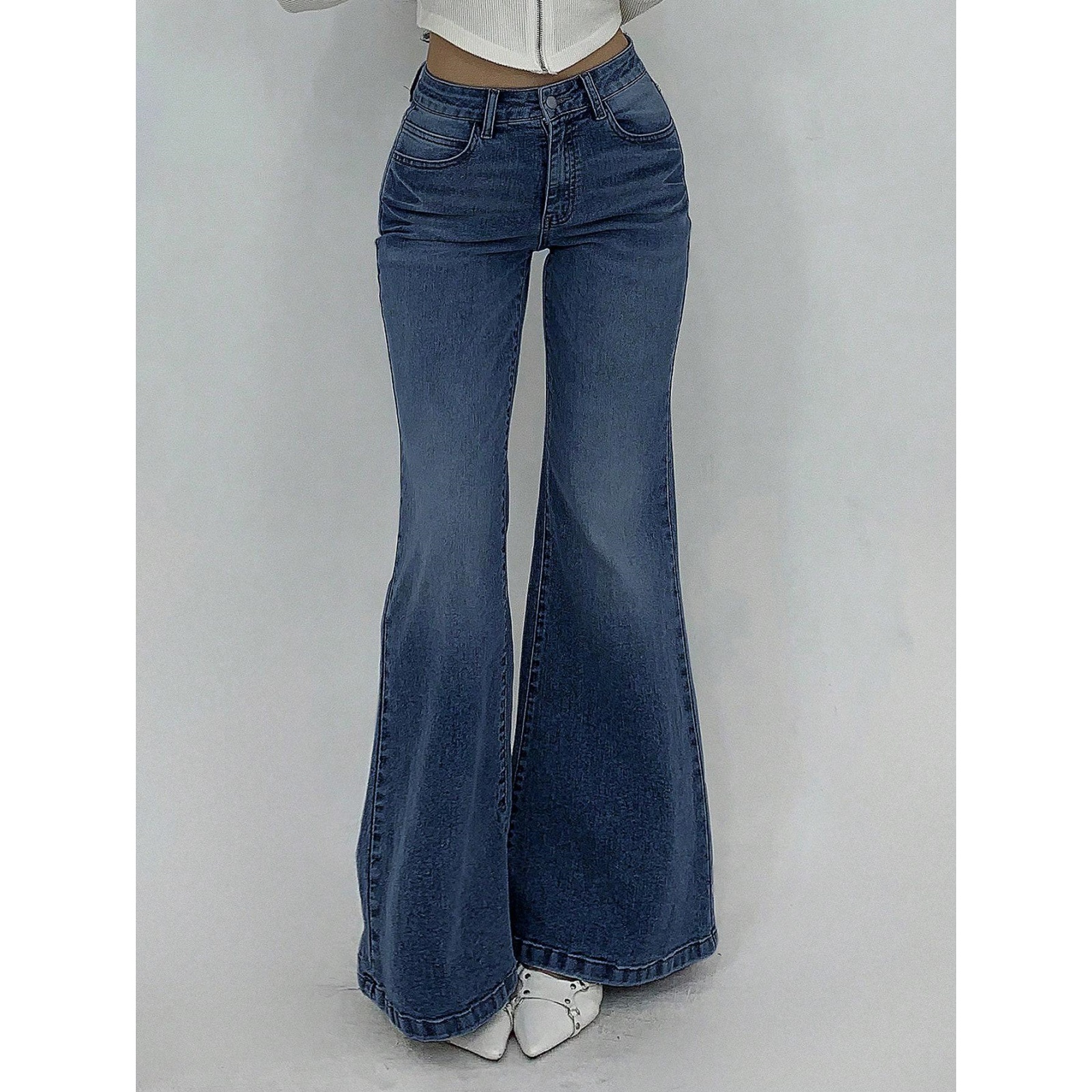 Casual Full Length Jeans For Women In Cotton Fabric With Buckle Detail
