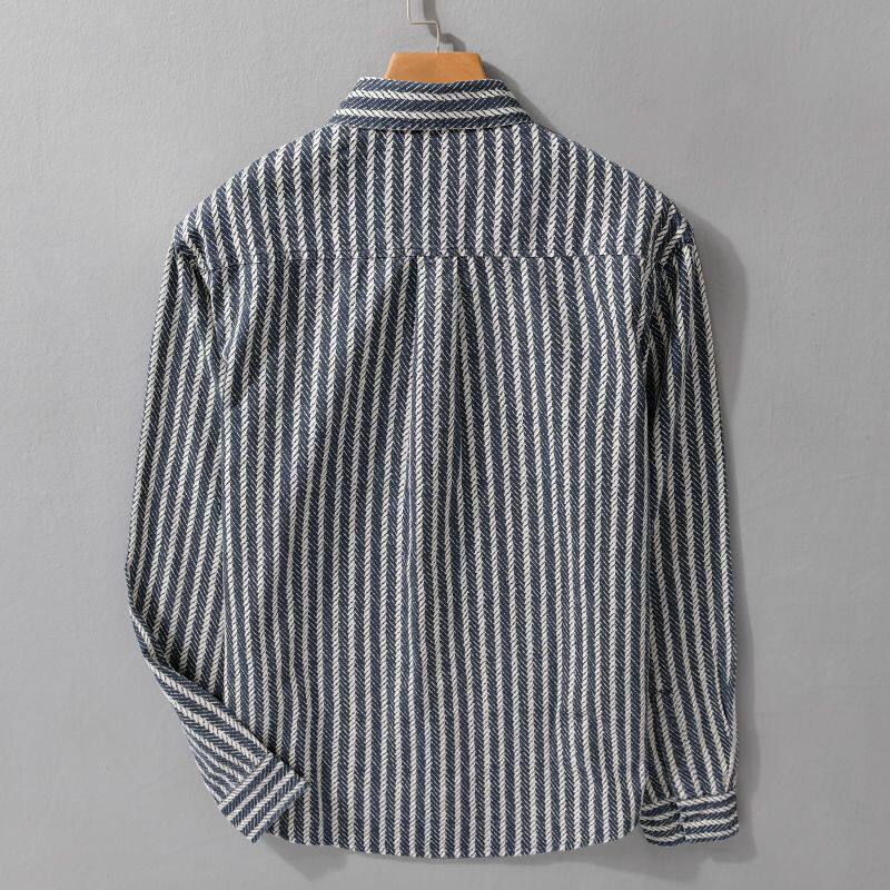 Casual Long Sleeve Stripe Polyester Shirt For Men With Placket