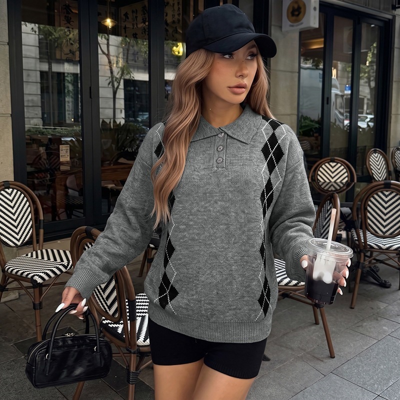 Vintage Style Knitted Acrylic Long Sleeve Pullover