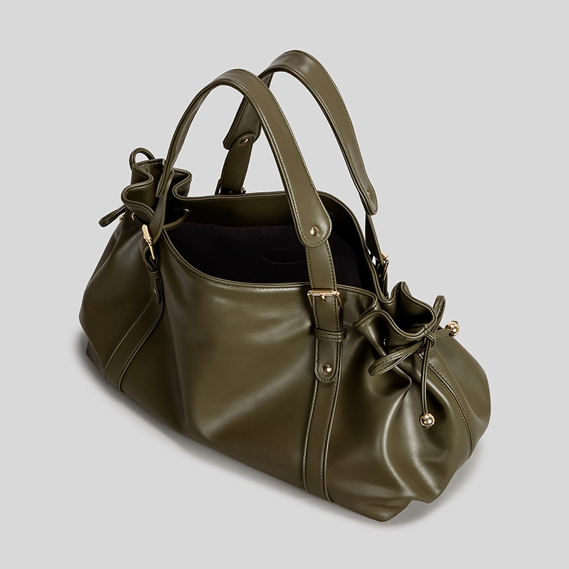 PU Leather Tote Bag With Sewing Thread