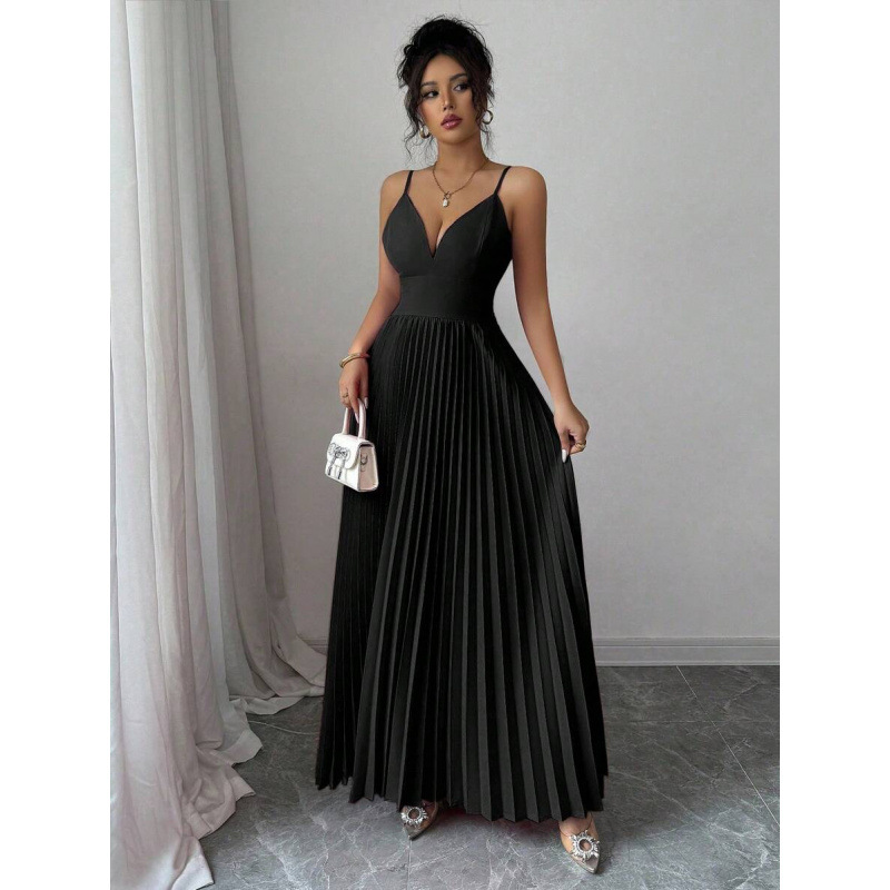 Elegant Solid Color Sleeveless Strap Dress For Casual Wear