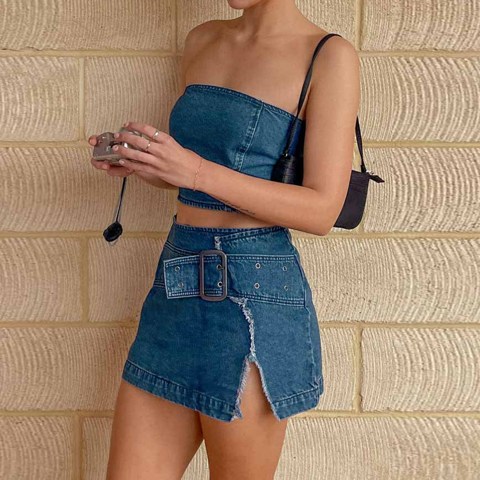 Denim Bandeau Skirt Co-ord Set