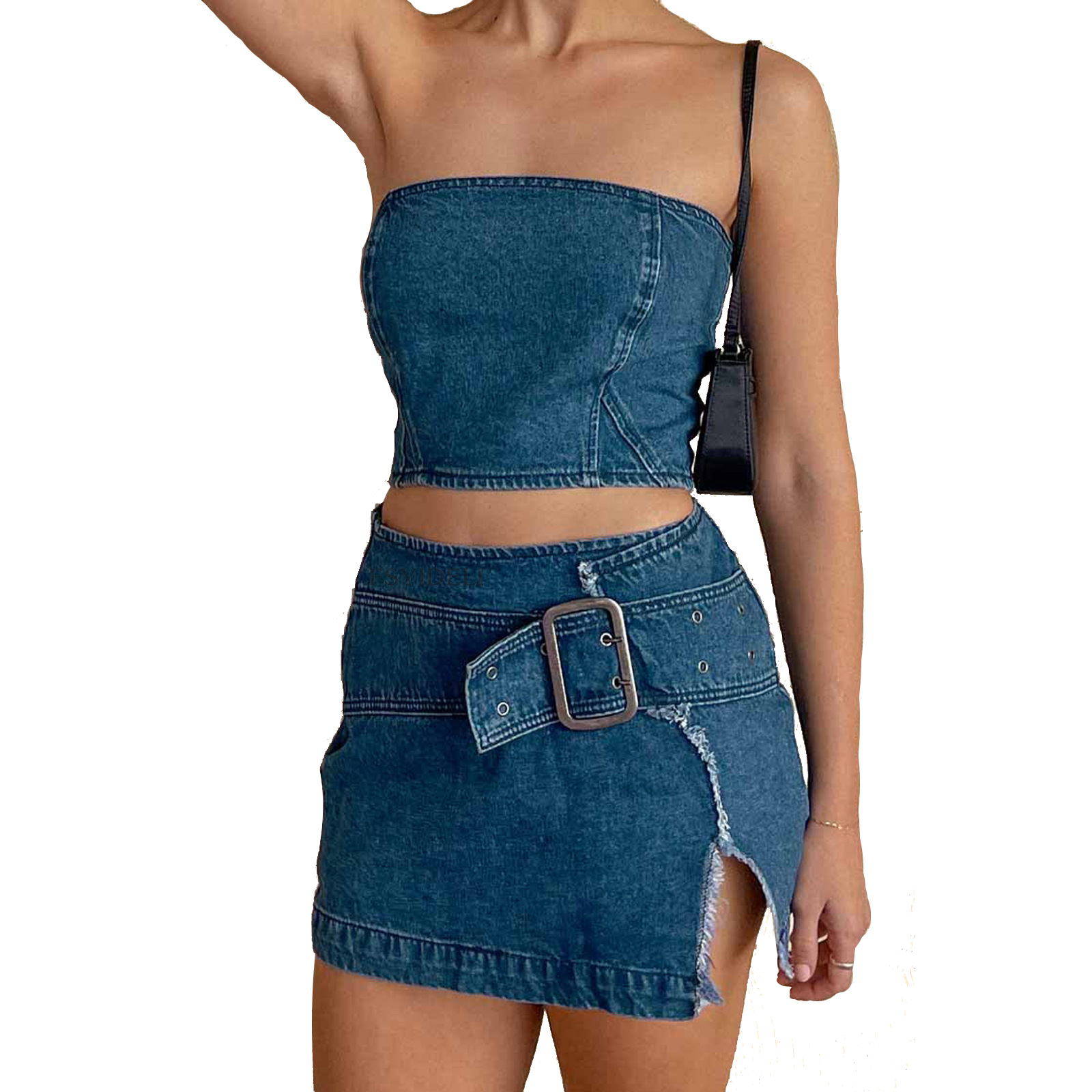 Denim Bandeau Skirt Co-ord Set