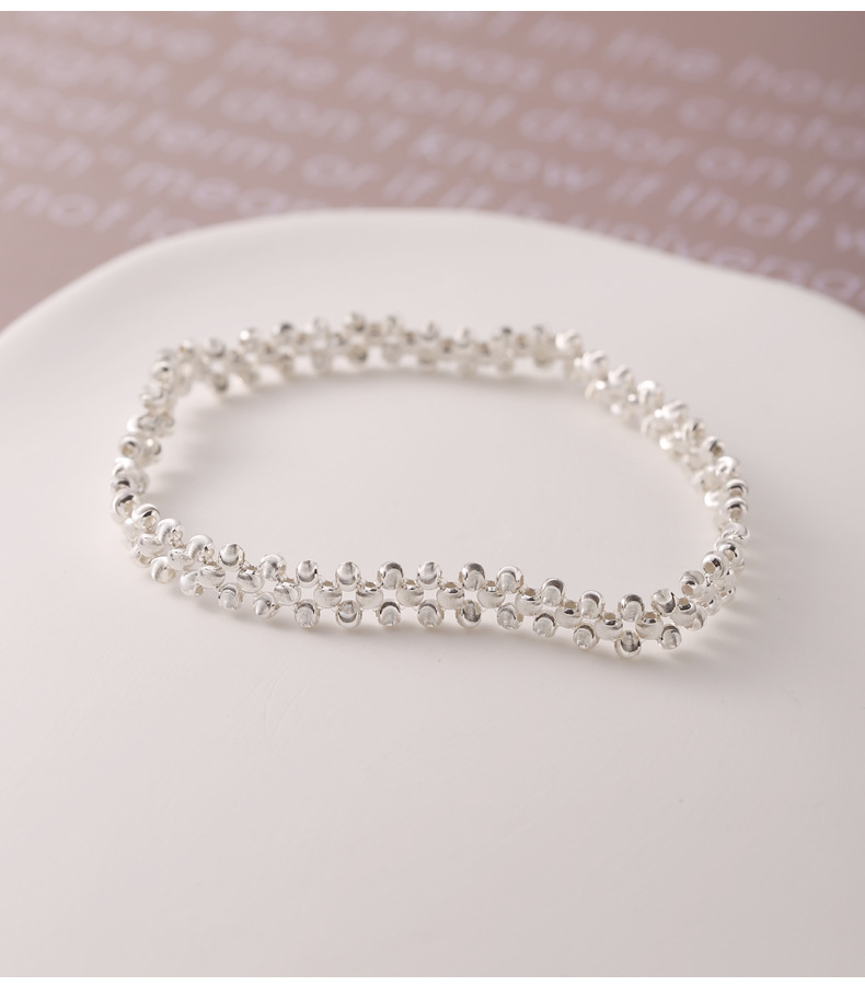 Silver Beaded Ball Bracelet With Cat's Eye Stone Inlay
