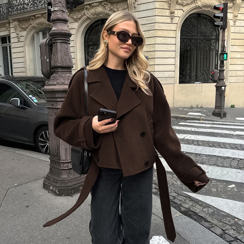 Casava French Style Brown Woolen Coat