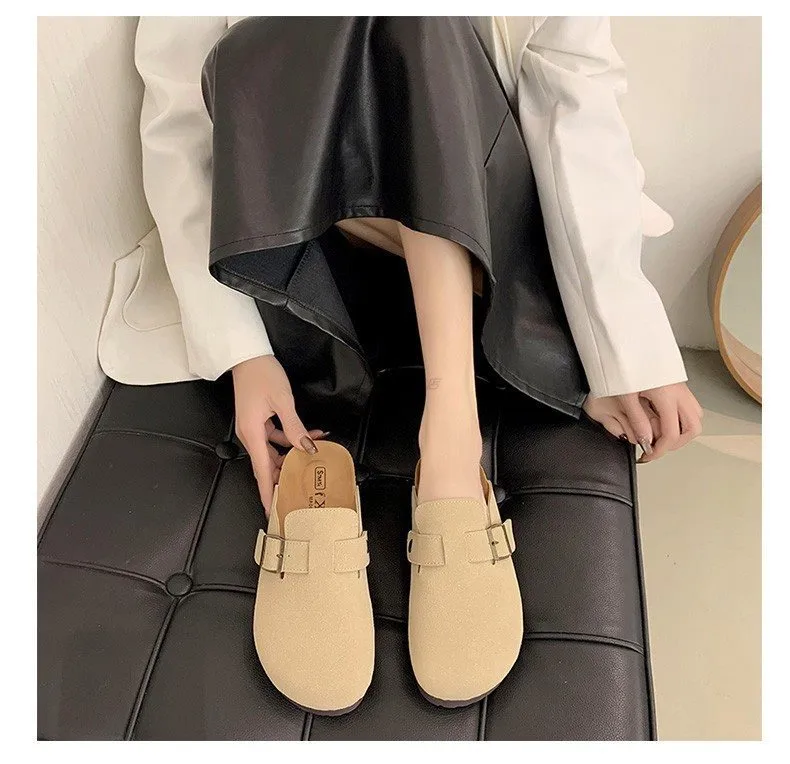 Women's Slip On Thick Sole Sandals with Rubber Sole and PU Leather Upper, Featuring Microfiber Leather Lining, Perfect for Spring