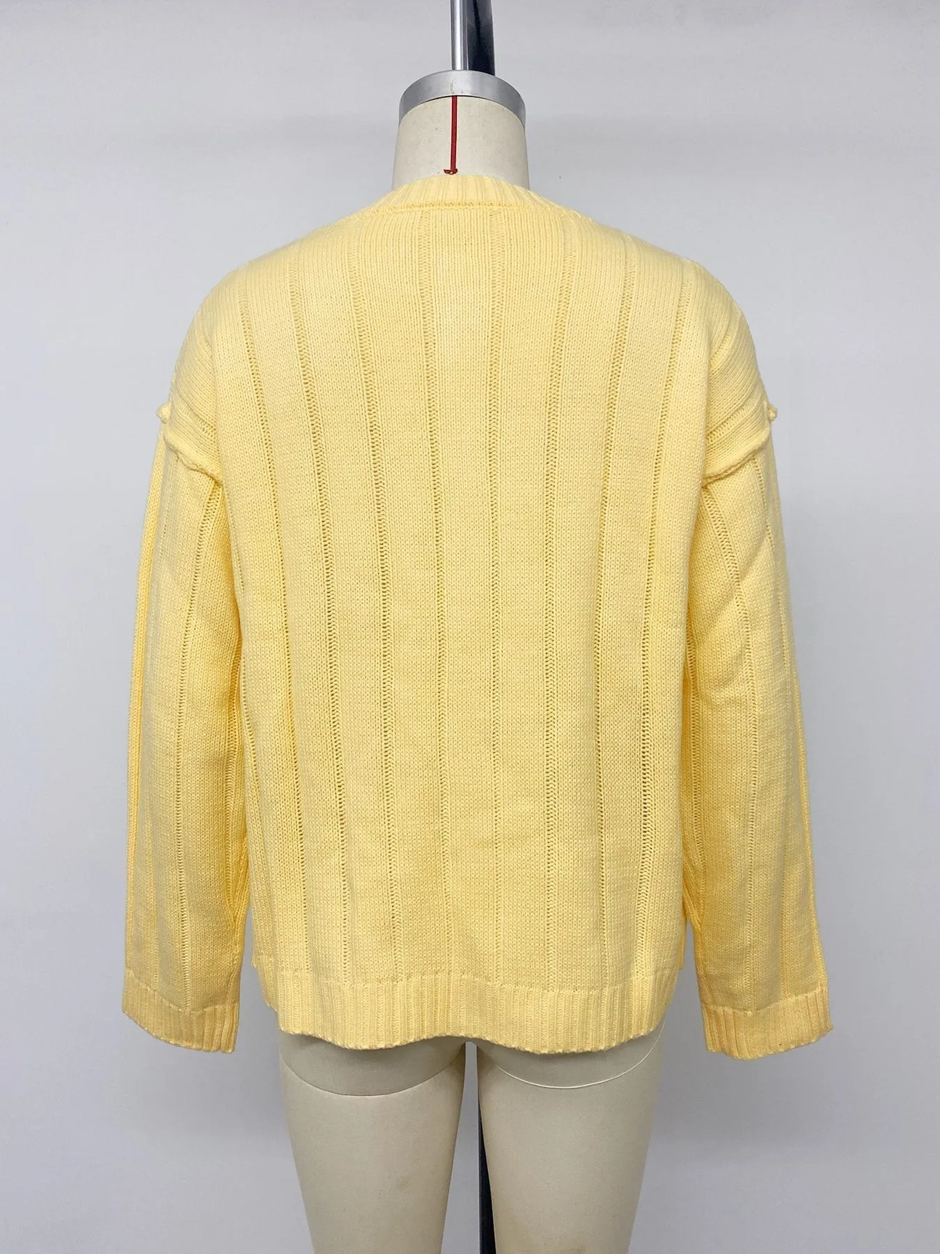 Solid Color Casual Acrylic Sweater with Long Sleeve Featuring Knitted Craft and Placket Design