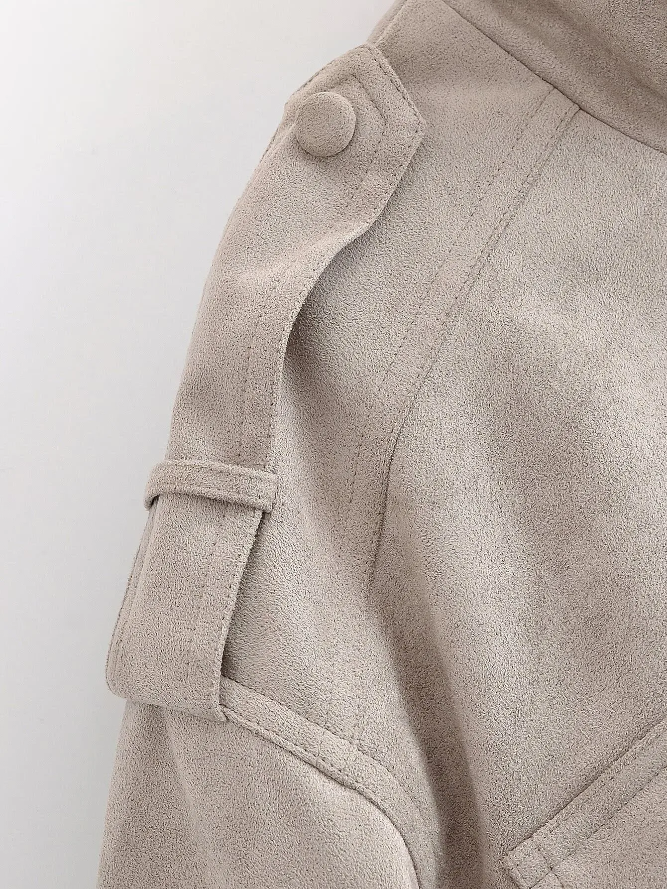 Casual Solid Color Zipper Coat Jacket with Standing Collar in Polyester Fabric