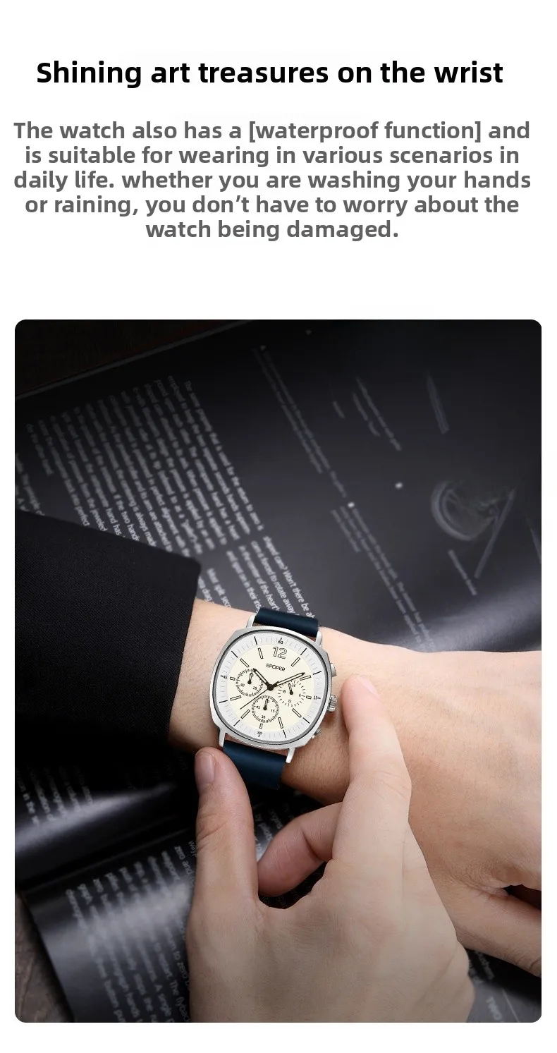 Men's Quartz Watch with Genuine Leather Strap and Pin Buckle, Featuring Tempered Glass Mirror, Ideal for Watch Jewelry Sets