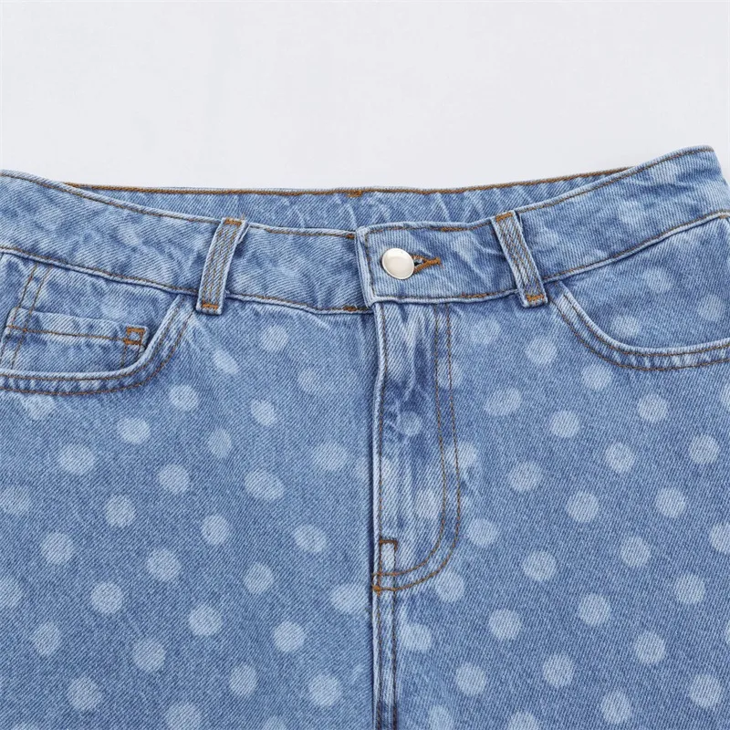 Casual Full Length Polka Dots Jeans for Women in Denim Cotton with Micro-Elastic, Perfect for Summer