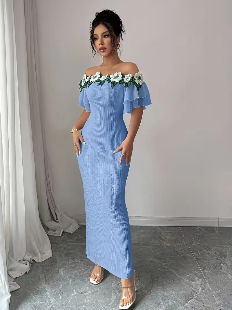 Sleeveless Party Dress with Boat Neck in Polyester Fabric, Perfect for Banquet and Vacation Occasions