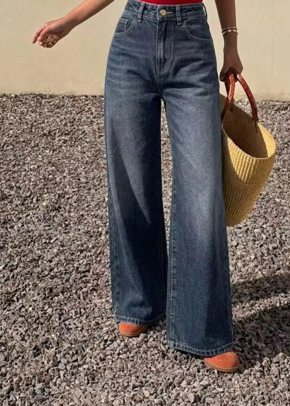 Streetwear Wide Leg Full Length Pants for Women in Denim Cotton, Inelastic, Perfect for Autumn Street Style