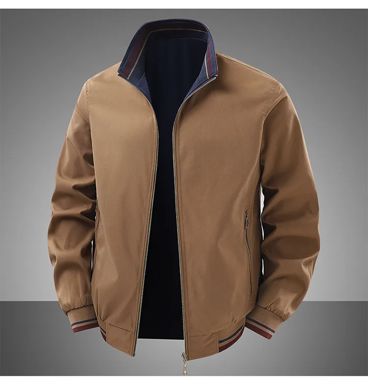 Men's Simple Style Jacket with Zipper Placket, Outerwear Jacket in Polyester Fabric Featuring Printing Pattern