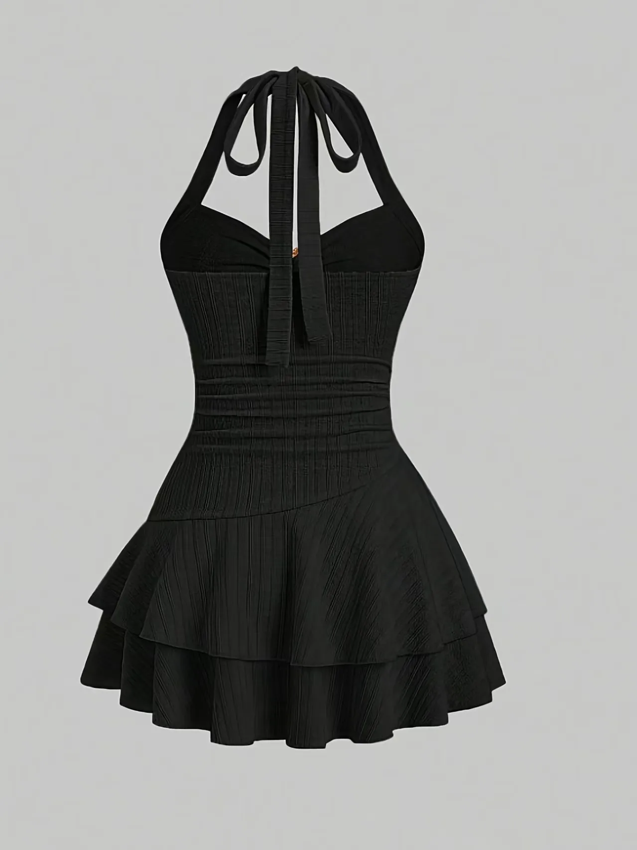 Sexy Solid Color Sleeveless Halter Neck Strap Dress for Beach, Made with Comfortable Polyester Fabric