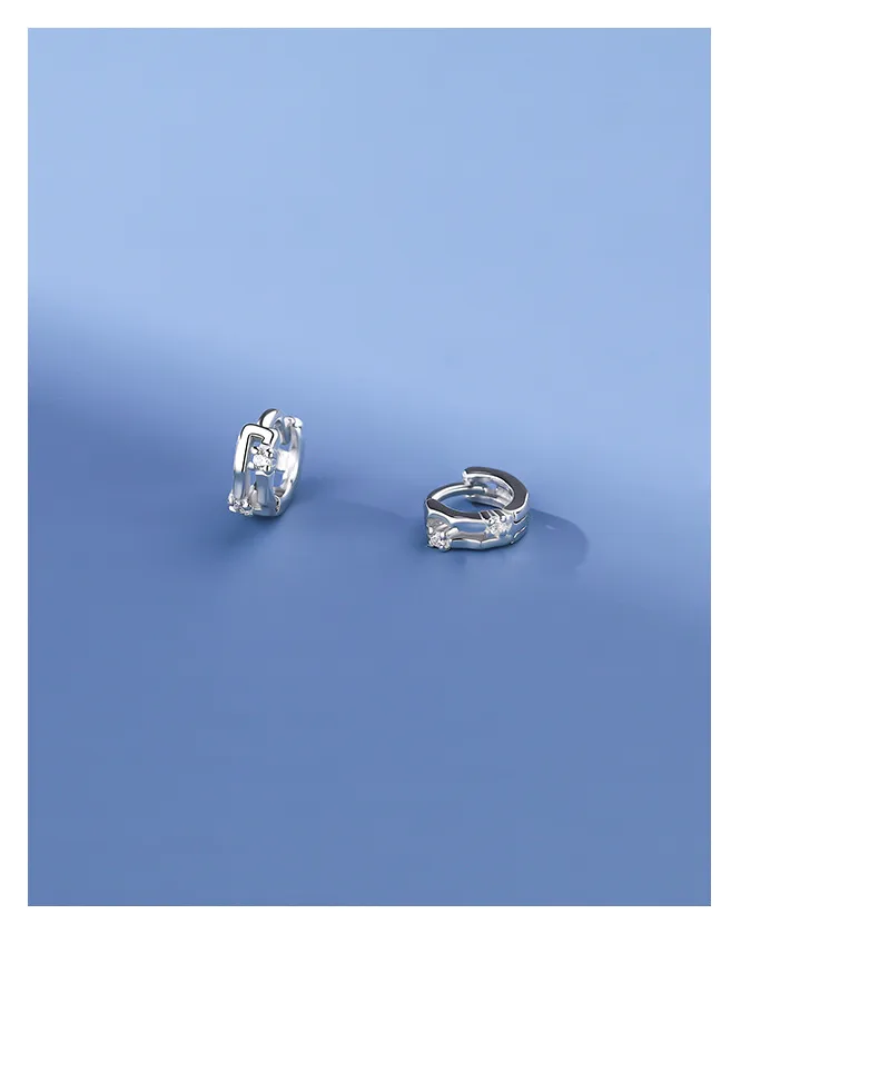 Simple Style Round Hoop Earrings for Women in S999 Silver with Zircon Inlay, Silver Color