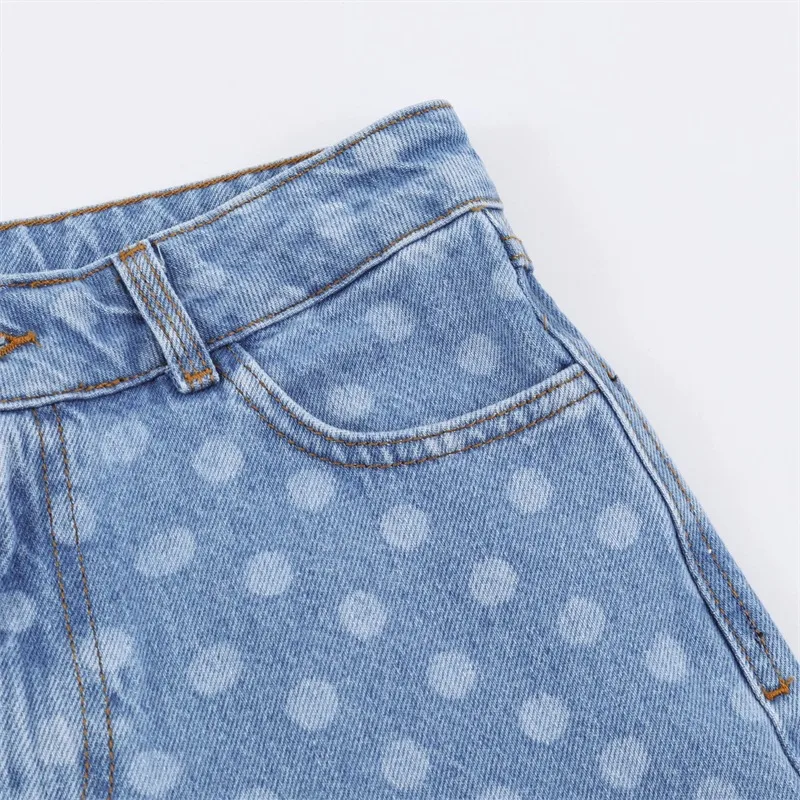 Casual Full Length Polka Dots Jeans for Women in Denim Cotton with Micro-Elastic, Perfect for Summer