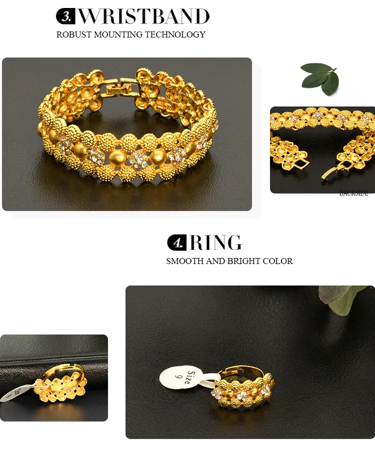 Retro Women’s Jewelry Set Featuring Flowers Pattern with 24K Real Gold Electroplated Alloy and Ball Chain