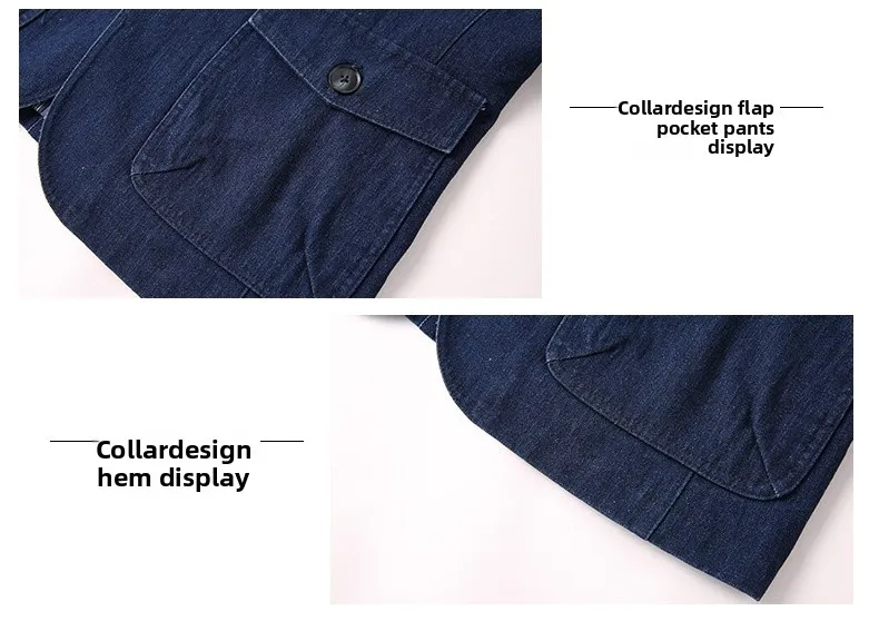 Men's Solid Color Dark Blue Chinoiserie Blazer with Single Breasted Placket, Made from Cotton Over 50%