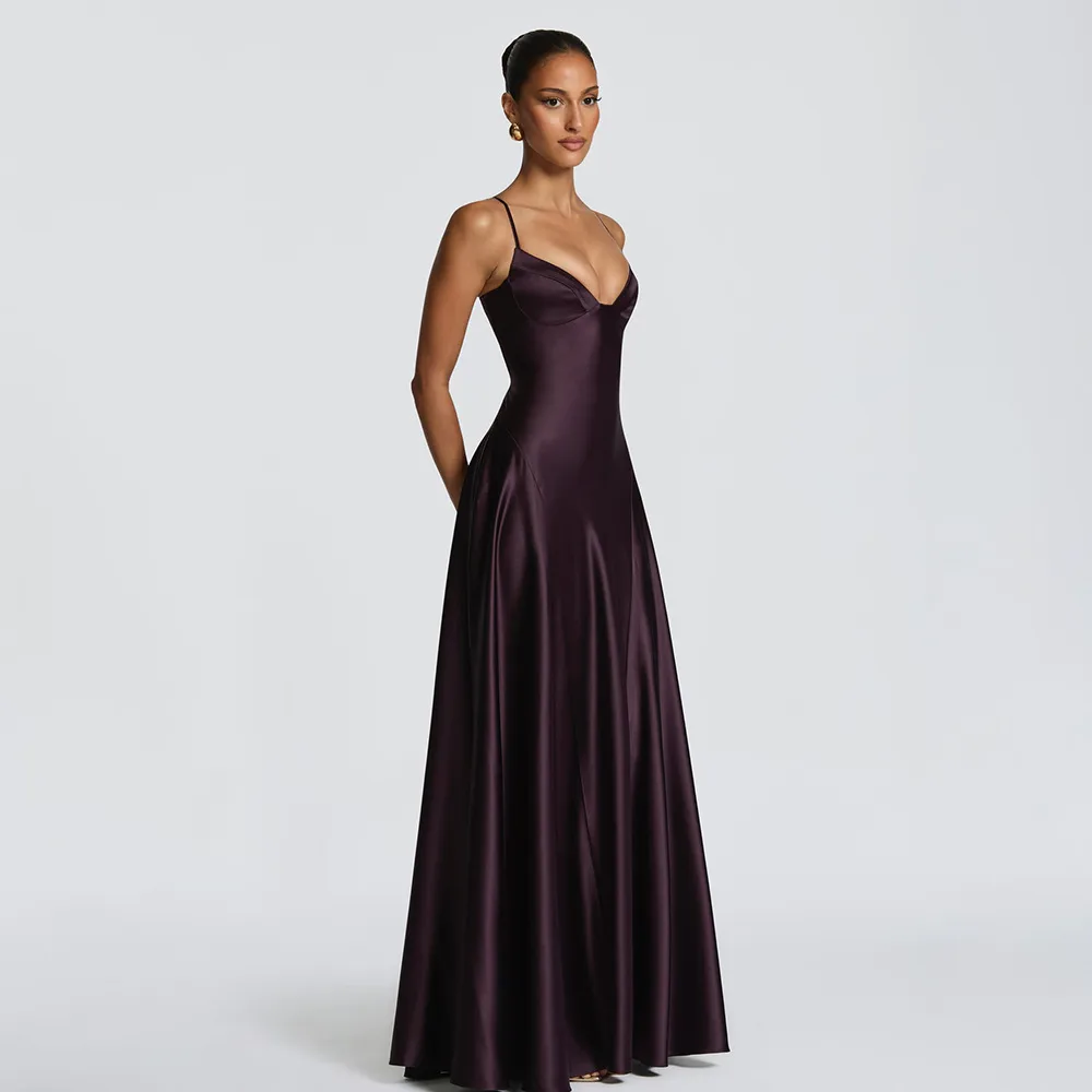 Solid Color Sexy Sleeveless Strap Party Dress in Satin for Banquet