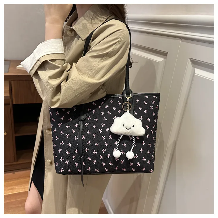 Women’s Nylon Square Tote Bag with Ornament Printing, Perfect for Autumn Season